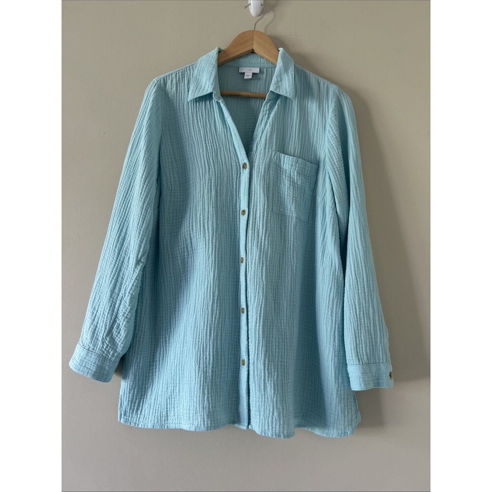 J. Jill Gauze Baby Blue Button Down 100% Cotton Long Sleeve Shirt Blouse Top